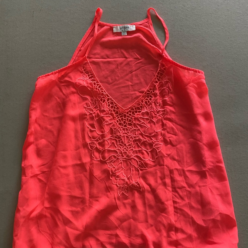 Coral lace tank
